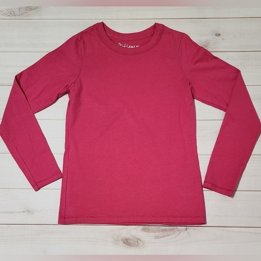 Hanes Girls Long Sleeve Hot Pink Crewneck Tee Medium (7/8) - New Without Tags